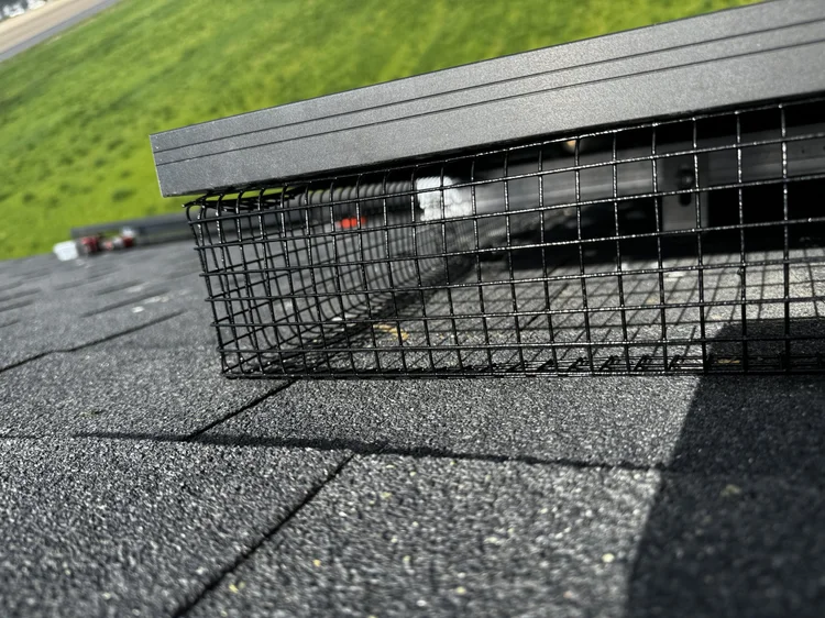 Close-up of critter guard clip on panel frame