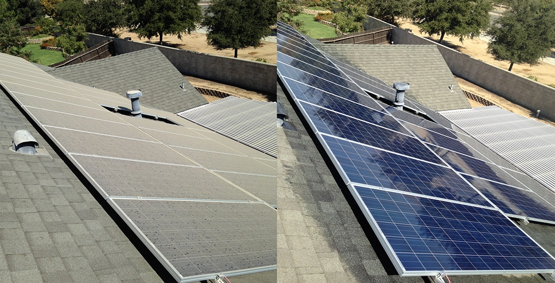 Heavily soiled solar panels restored by LA Solar Care