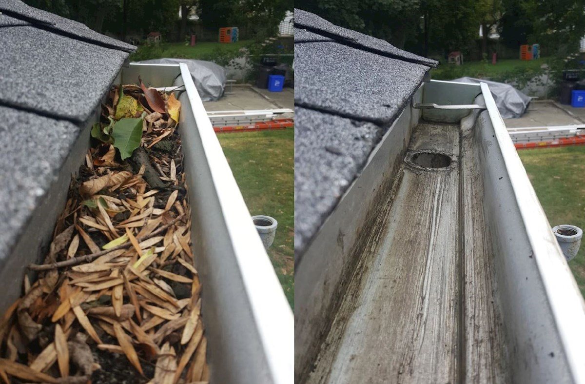 Before-and-after gutter cleaning